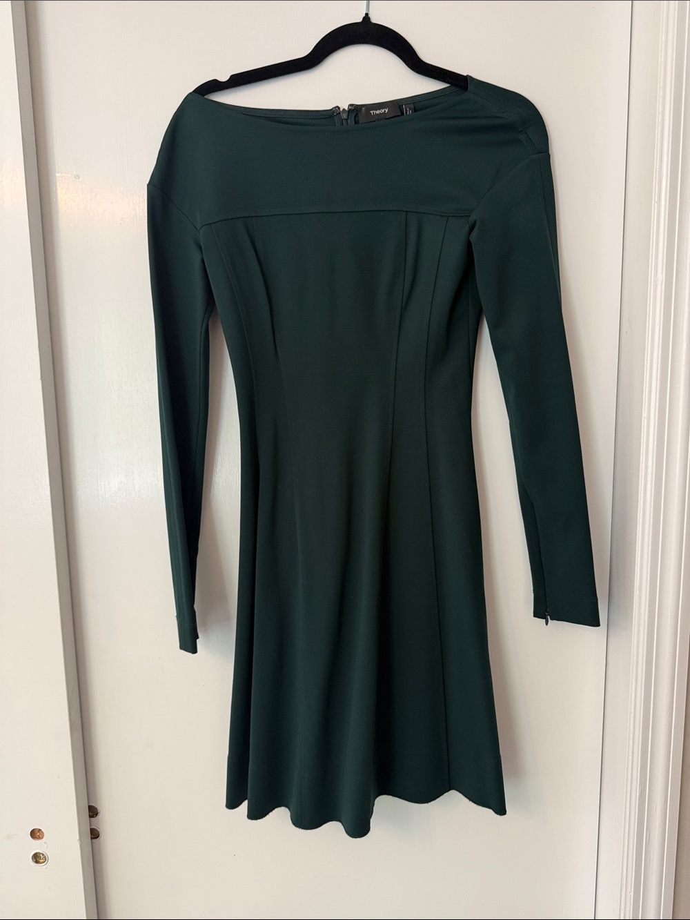 Theory Dark Green Long-Sleeve Fit & Flare Dress